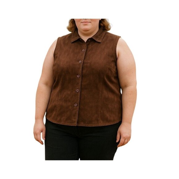 Coldwater Creek Brown Leather Button-Up Vest Size XL - Picture 1 of 6